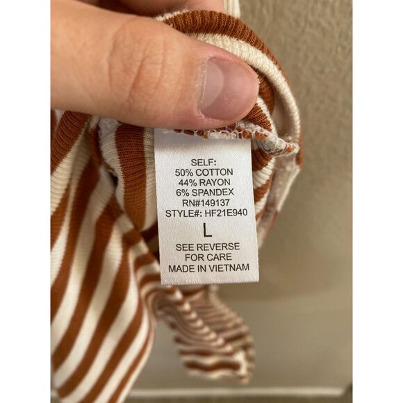 Carly Jean Los Angeles Womens Striped Short Sleeve Bodysuit L Brown Cotton - Picture 4 of 8